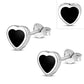 Black Onyx Heart Silver Stud Earrings
