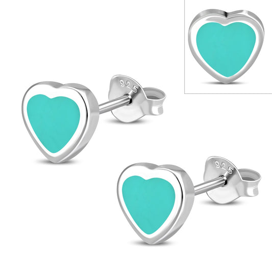 Turquoise Heart Silver Stud Earrings