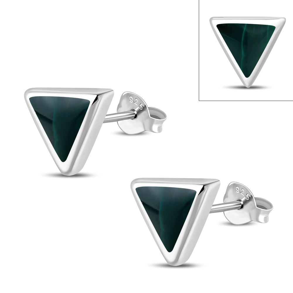 Green Malachite Triangle Silver Stud Earrings