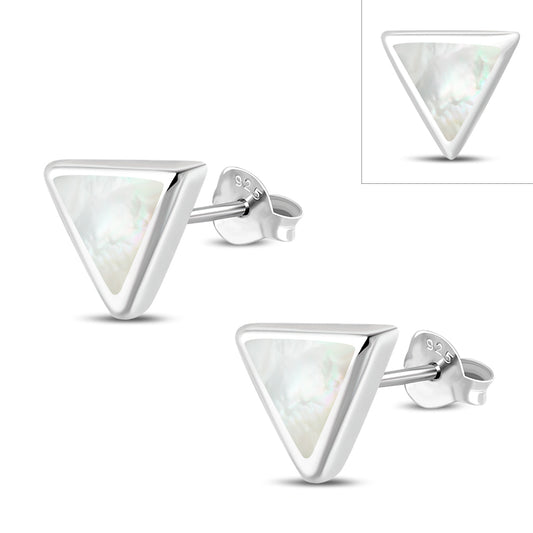 Mother of Pearl Triangle Silver Stud Earrings
