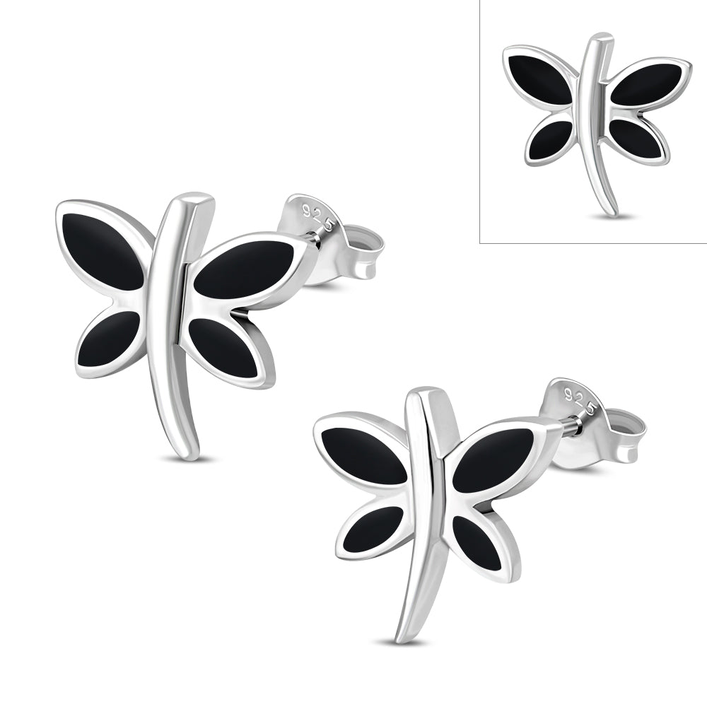 Butterfly Stud Black Onyx Sterling Silver Earrings