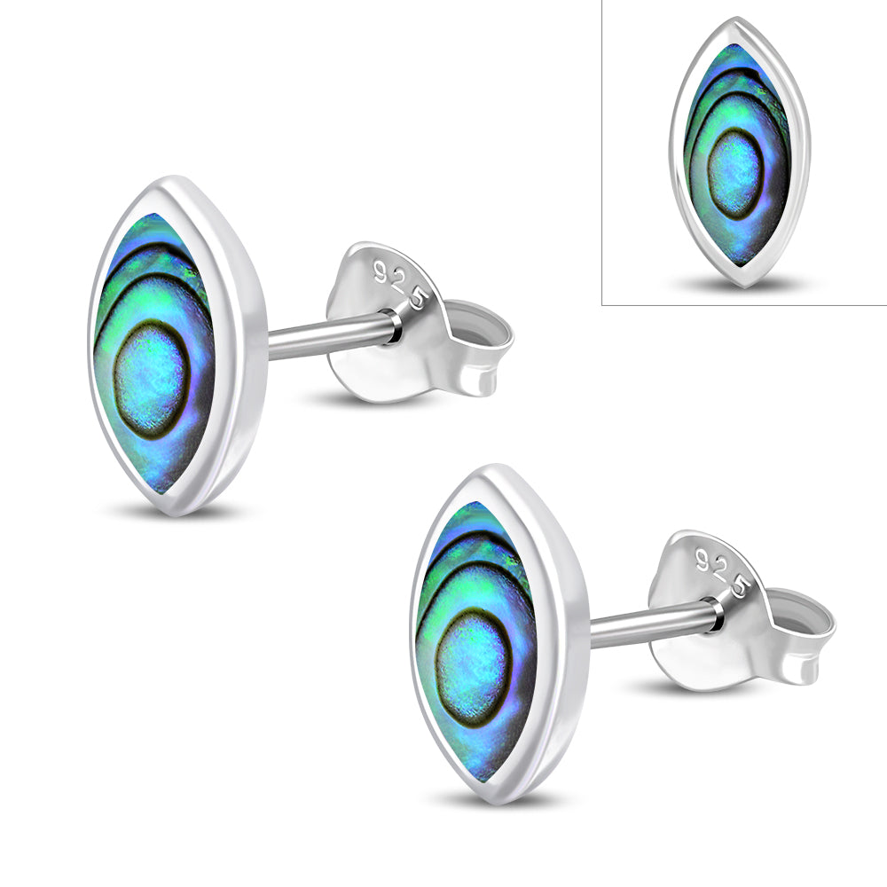 Abalone Shell Lens Shaped Silver Stud Earrings