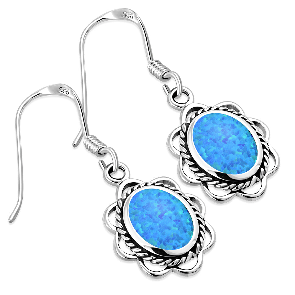 Synthetic Blue Opal Sterling Silver Earrings