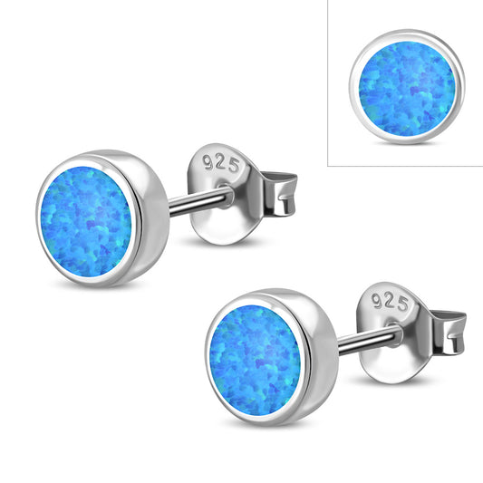 Synthetic Opal Sterling Silver Stud Earrings 