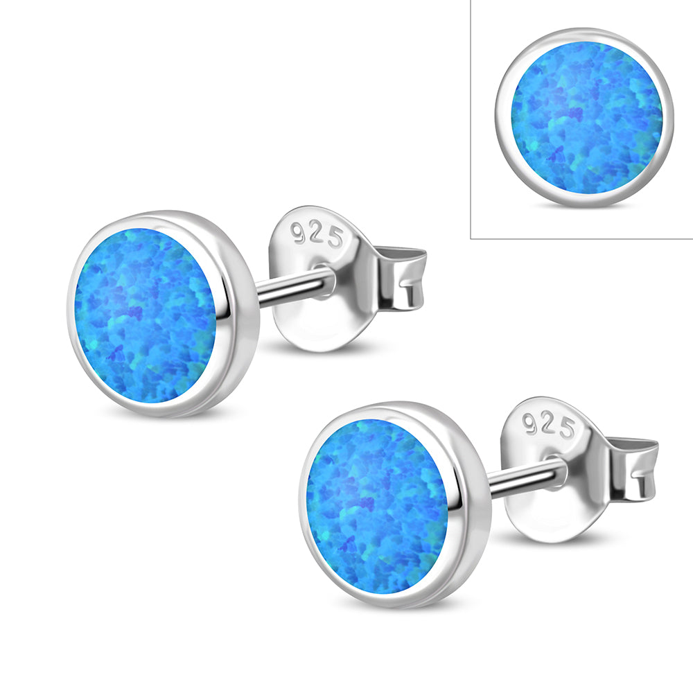 Synthetic Opal Round Sterling Silver Stud Earrings 