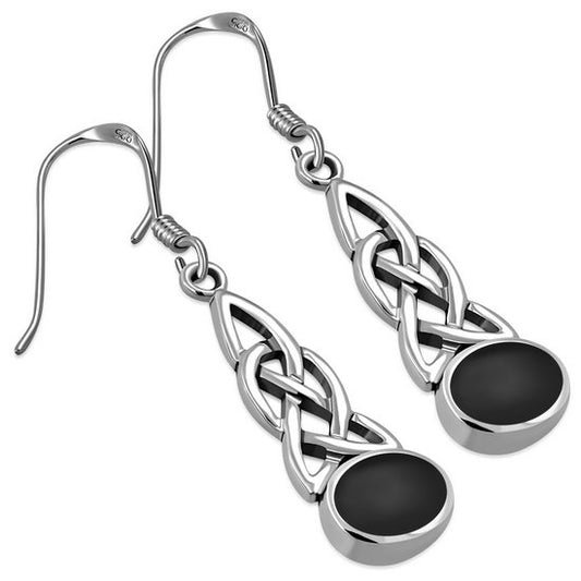 Black Onyx Celtic Knot Silver Earrings 