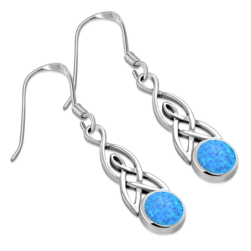 Synthetic Opal Celtic Trinity Knot Silver Earrings 