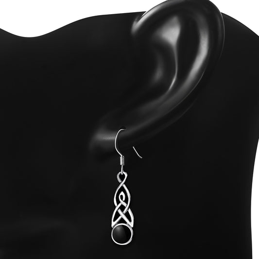 Black Onyx Celtic Trinity Knot Silver Earrings 