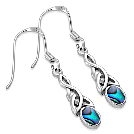 Abalone Shell Celtic Trinity Knot Silver Earrings 