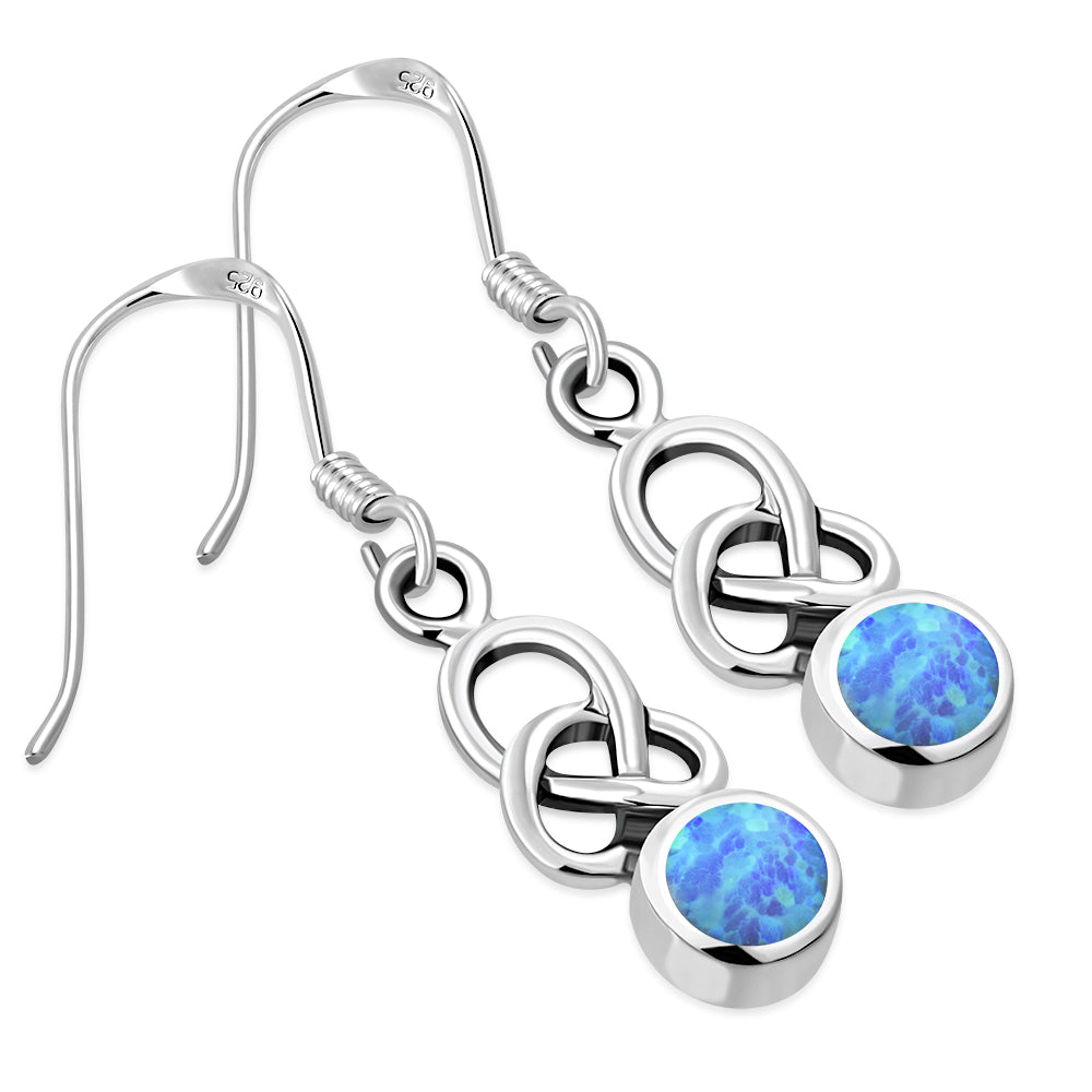 Synthetic Blue Opal Celtic Knot Silver Earrings