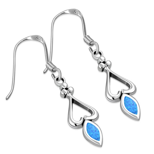 Synthetic Opal Sterling Silver Heart Earrings 
