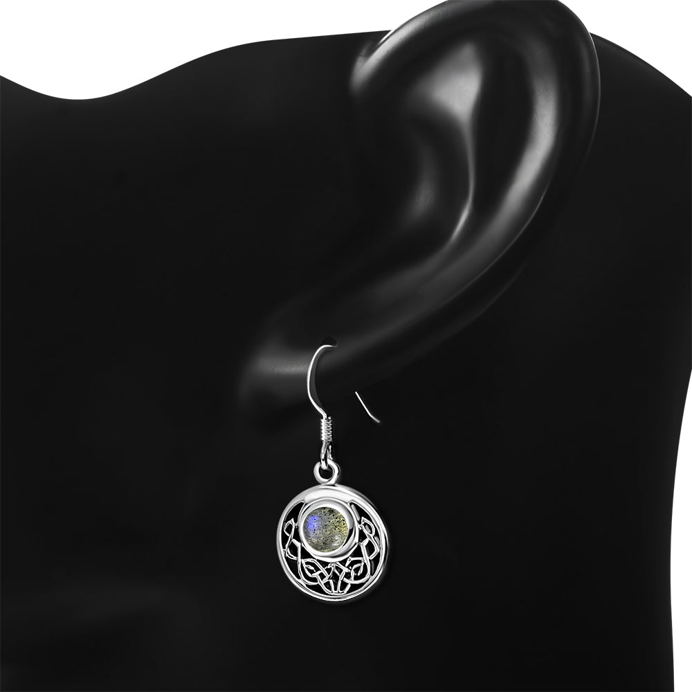 Labradorite stone Round Celtic Knot Silver Earrings
