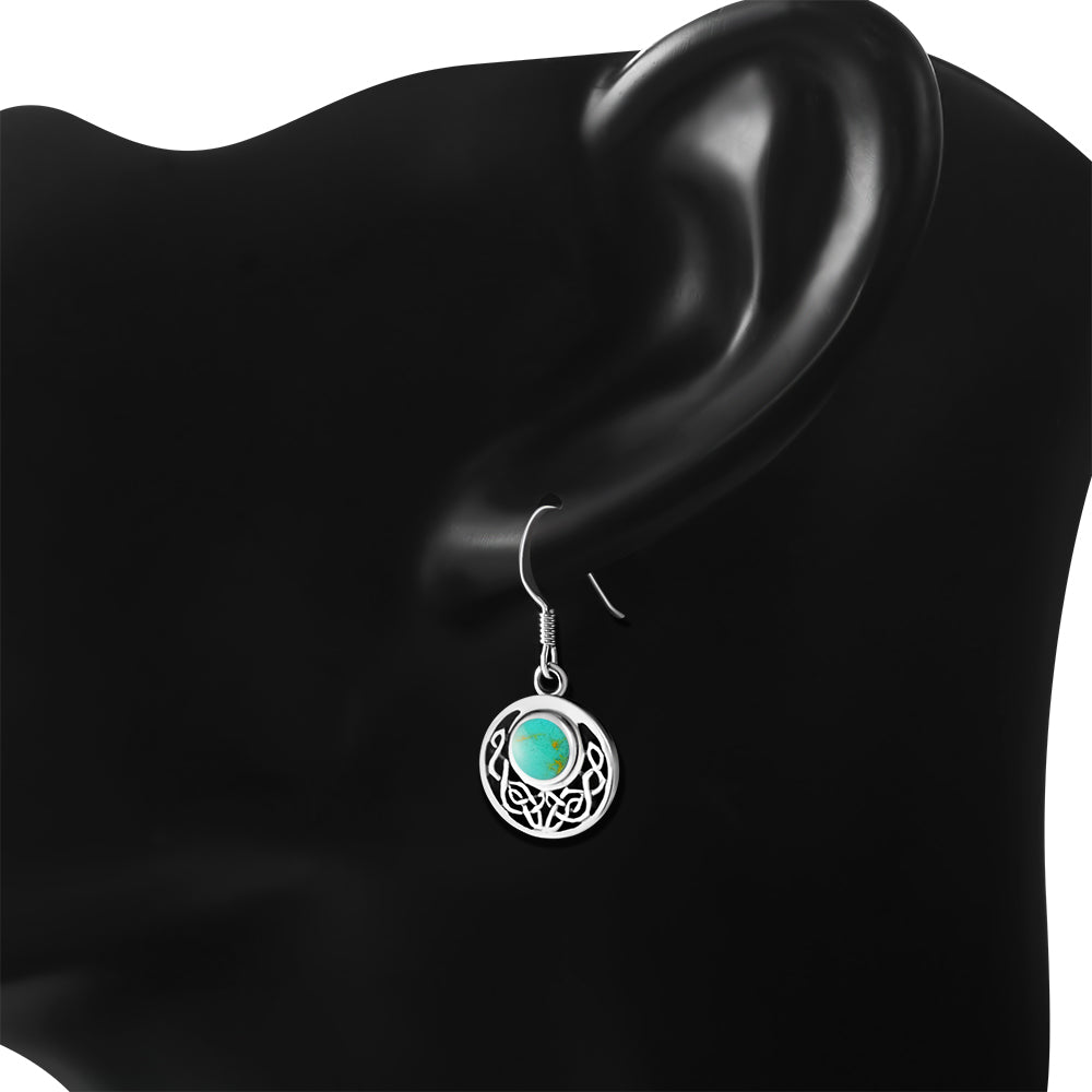 Turquoise Round Celtic Knot Silver Earrings 