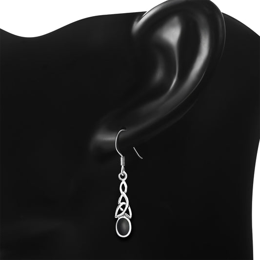 Black Onyx Celtic Trinity Silver Earrings 