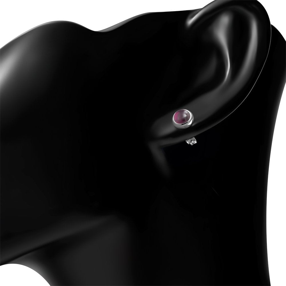 6.50mm | Garnet Stone Round Silver Stud Earrings