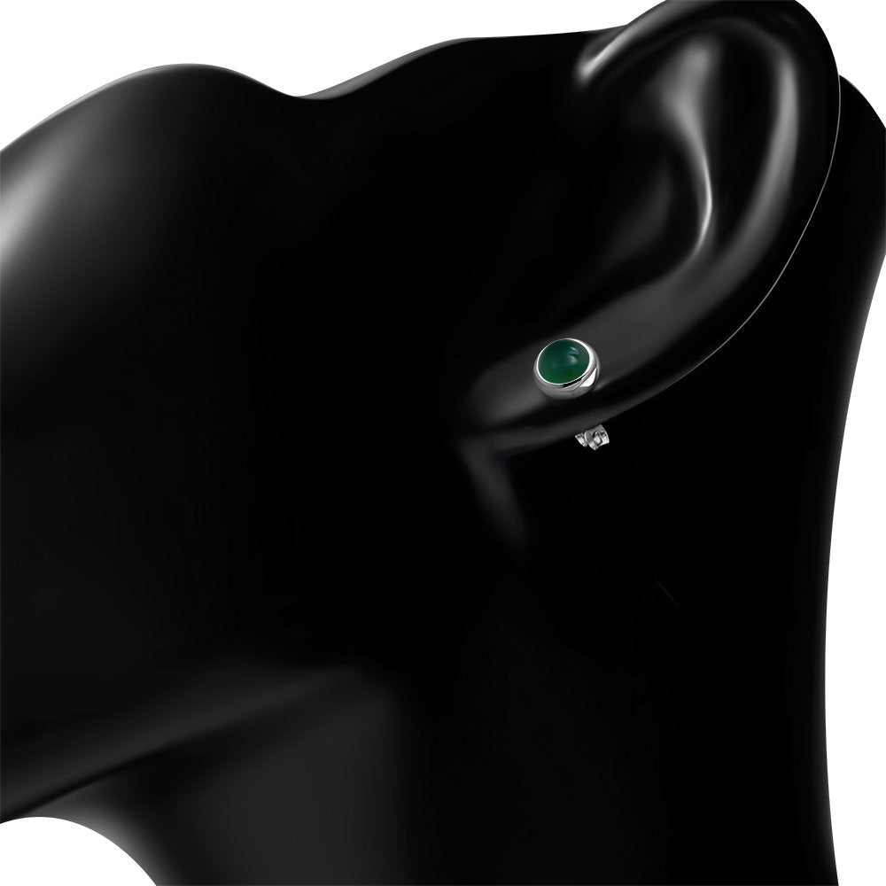 6.50mm | Green Agate Round Silver Stud Earrings