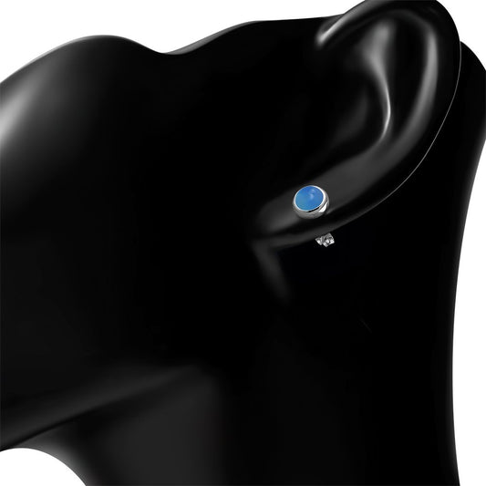 7.50mm | Blue Agate Round Sterling Silver Stud Earrings