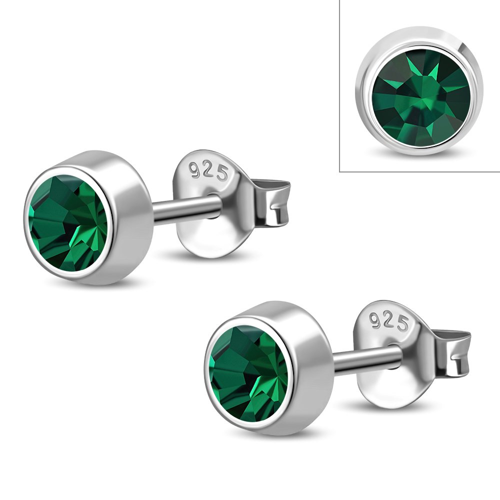 Green Cubic Zirconia Sterling Silver Stud Earrings