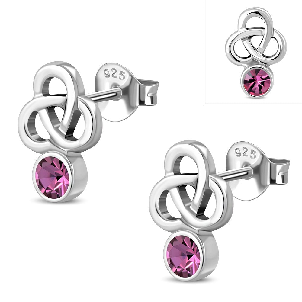 Pink CZ Trinity Sterling Silver Earrings
