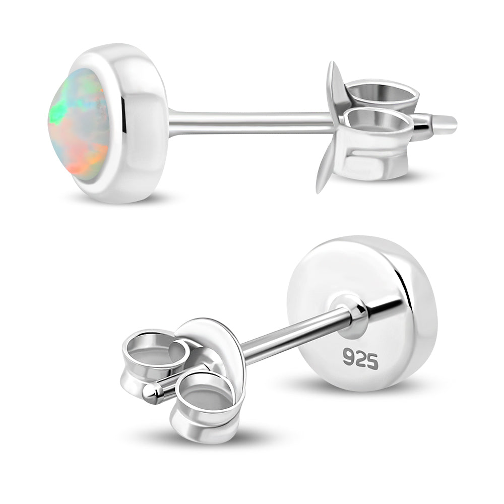 5.30mm | Synthetic Sun & Ice Opal Round Sterling Silver Stud Earrings