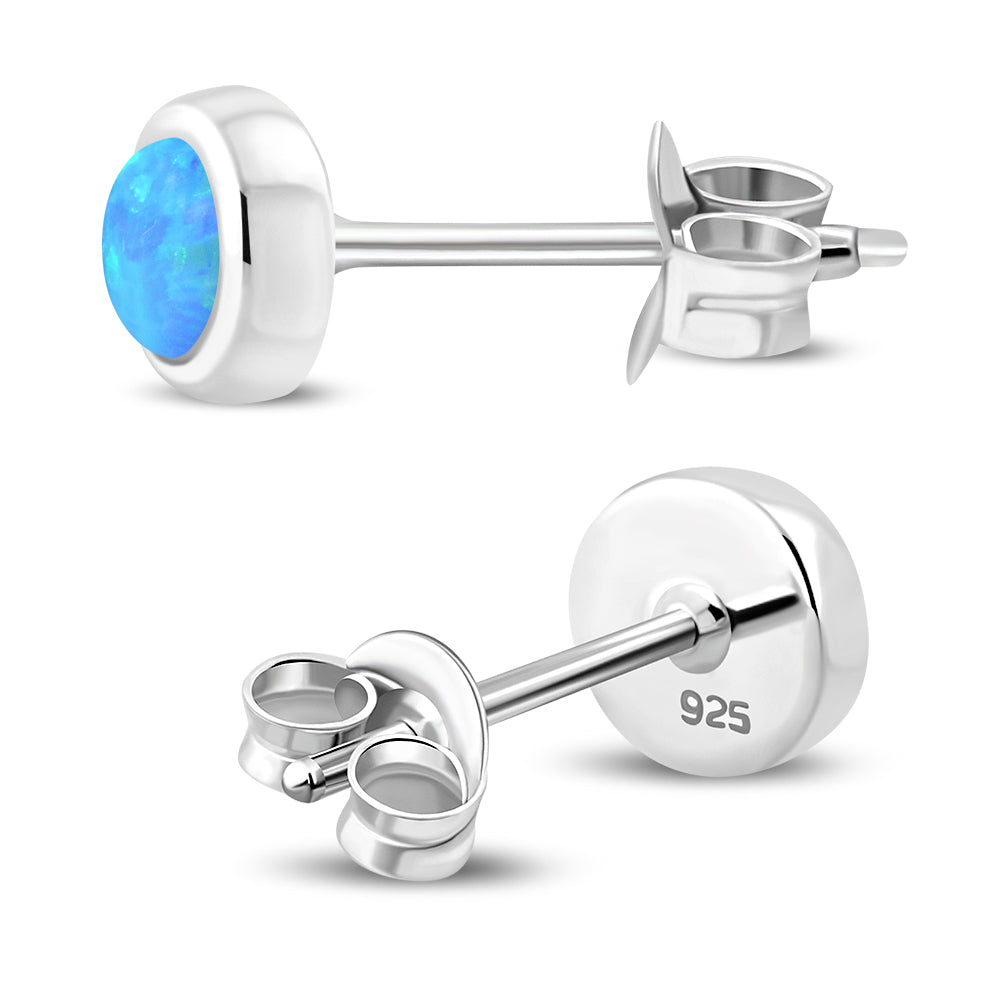 5.30mm | Synthetic Blue Opal Round Sterling Silver Stud Earrings