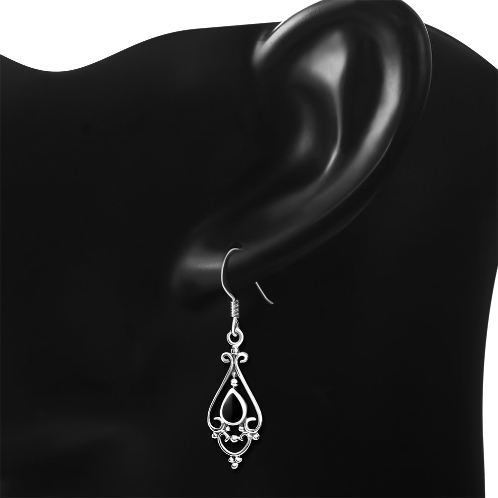 Black Onyx Drop Silver Earrings
