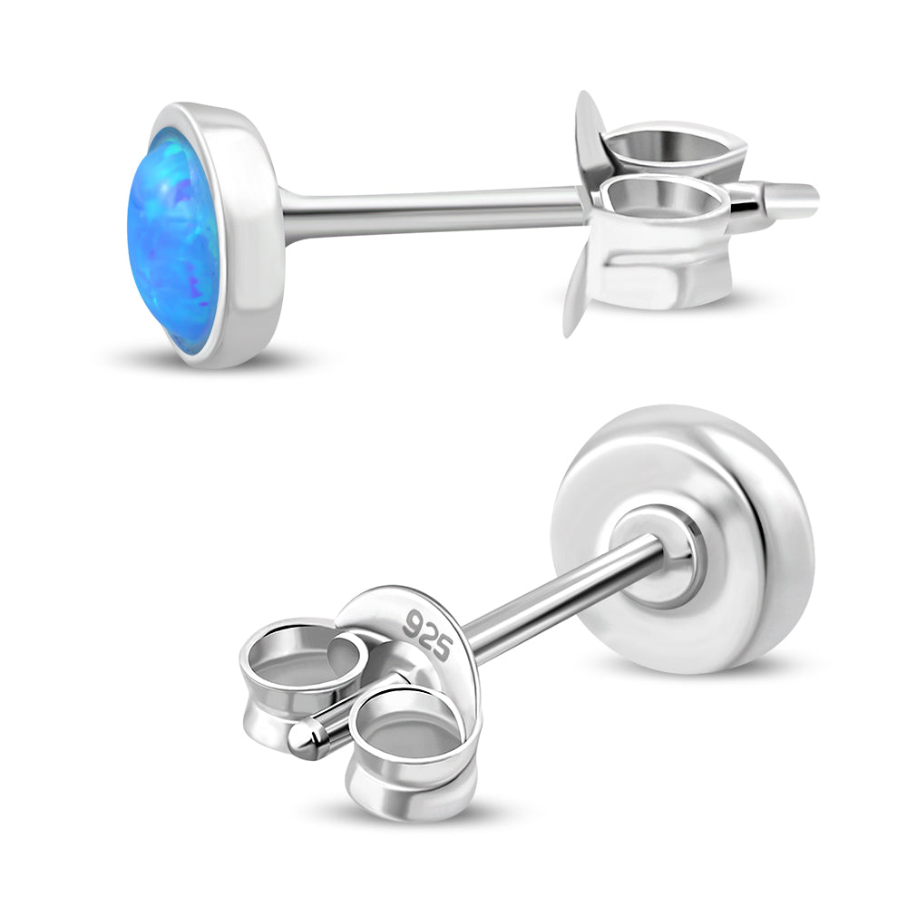 4.80mm | Synthetic Azure Blue Opal Round Sterling Silver Stud Earrings