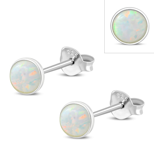 4.80mm | Synthetic Sun & Ice Opal Round Sterling Silver Stud Earrings