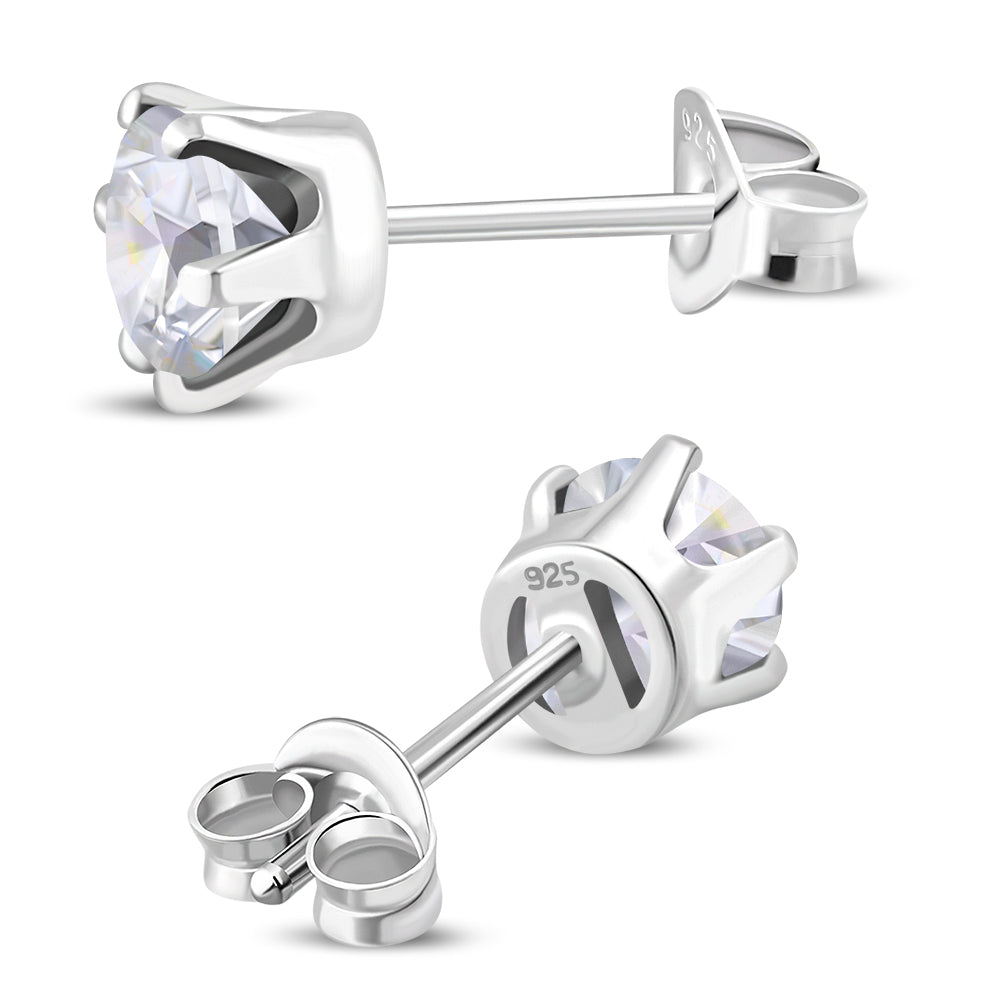 5mm Round Prong-Set Clear CZ Sterling Silver Stud Earrings 