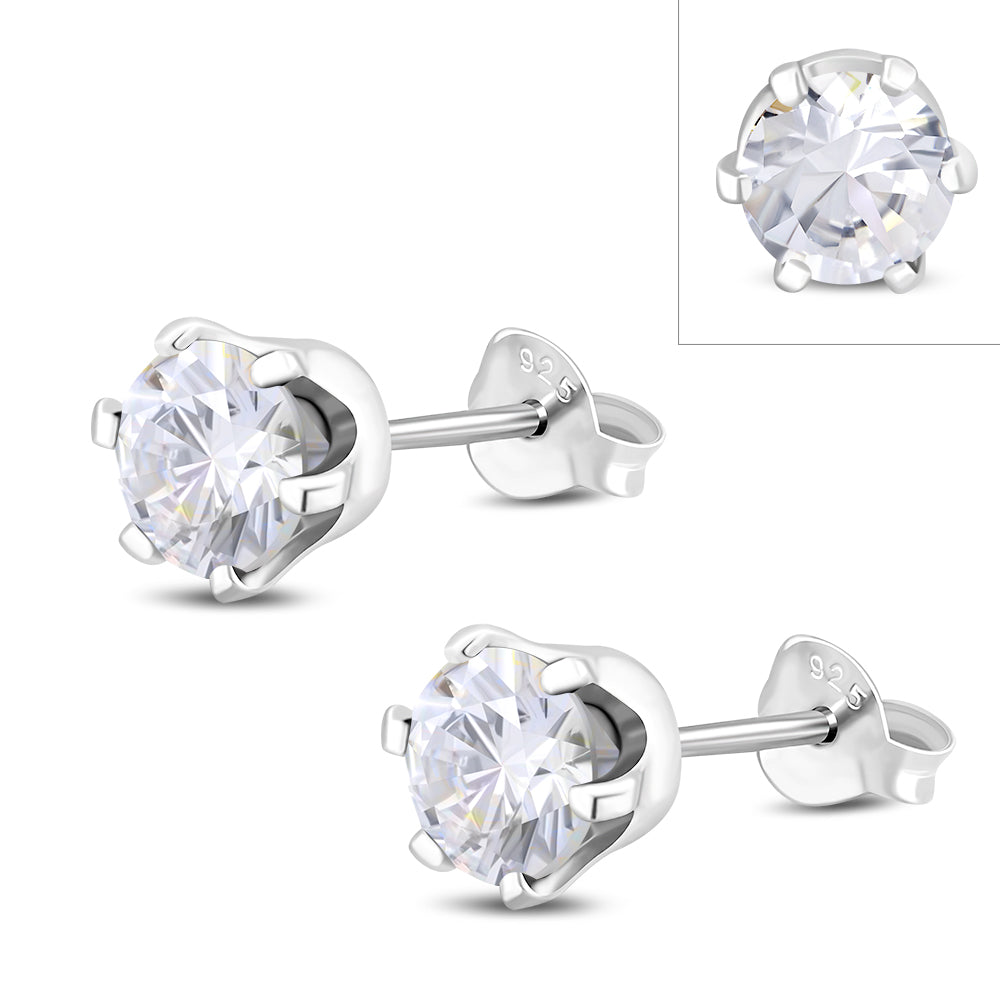 5mm Round Prong-Set Clear CZ Sterling Silver Stud Earrings 