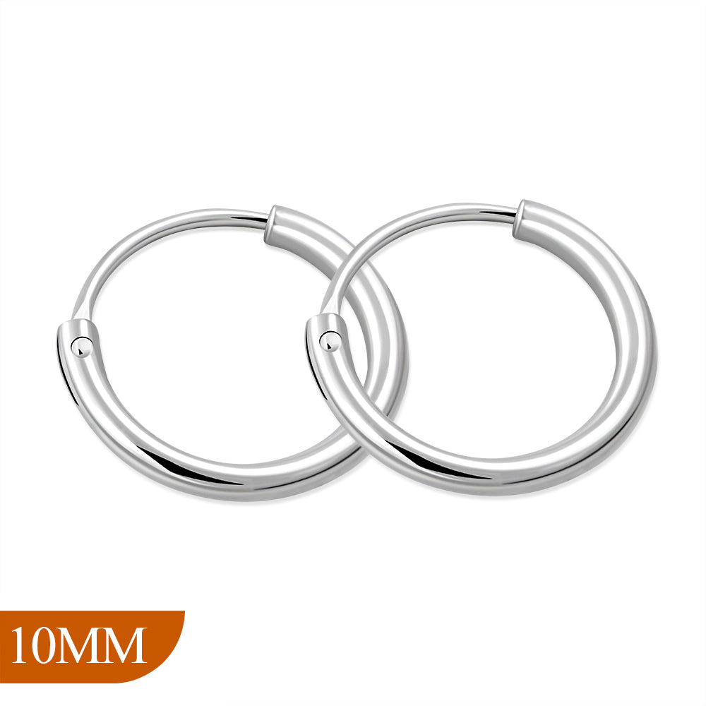 10mm Wide - 1.2mm Thick Silver Hoop Earrings