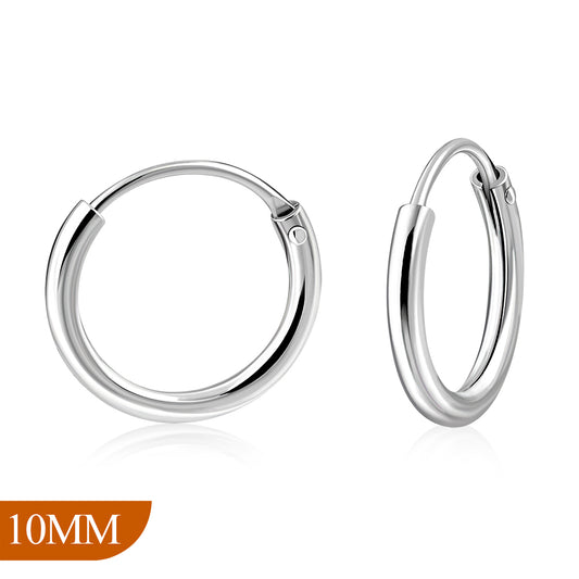 10mm Wide - 1.2mm Thick Silver Hoop Earrings