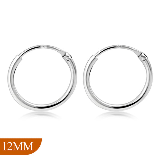 12mm Wide - 1.2mm Thick Silver Hoop Earrings