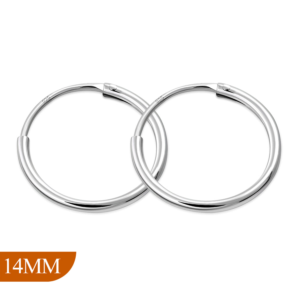 14mm Wide - 1.2mm Thick Silver Hoop Earrings