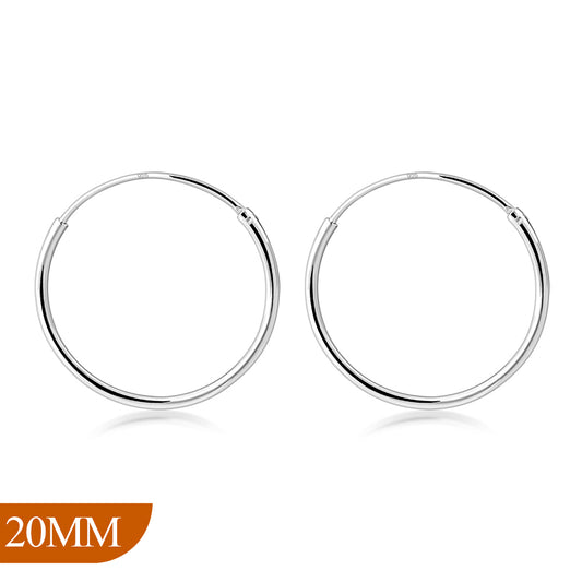 20mm Wide - 1.2mm Thick Silver Hoop Earrings