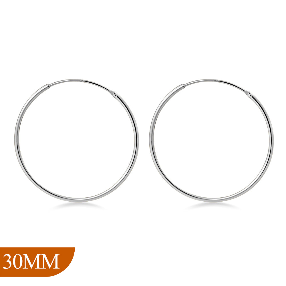 30mm Wide - 1.2mm Thick Silver Hoop Earrings