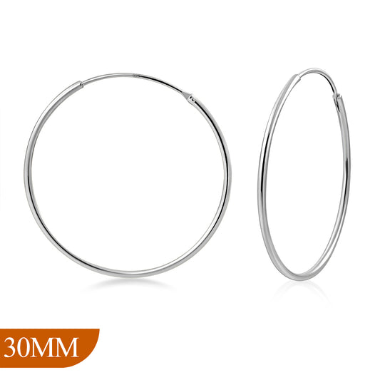30mm Wide - 1.2mm Thick Silver Hoop Earrings