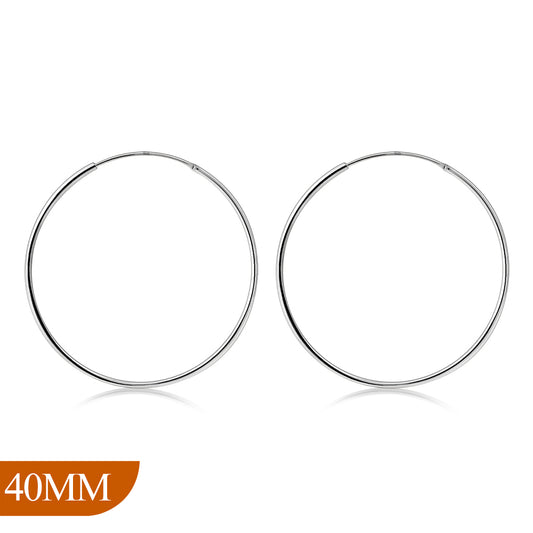 40mm Wide - 1.2mm Thick Silver Hoop Earrings