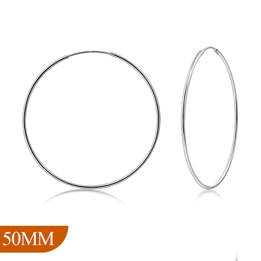 50mm Wide - 1.2mm Thick Silver Hoop Earrings