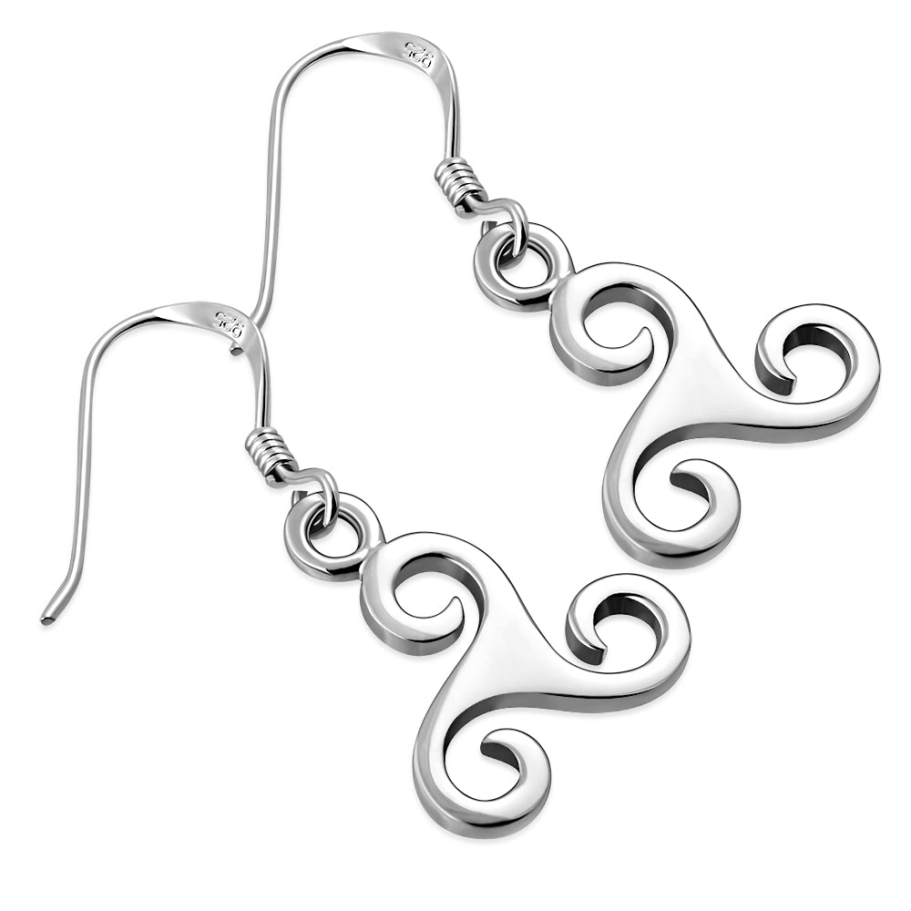 Plain Triskele Triple Spiral Silver Earrings