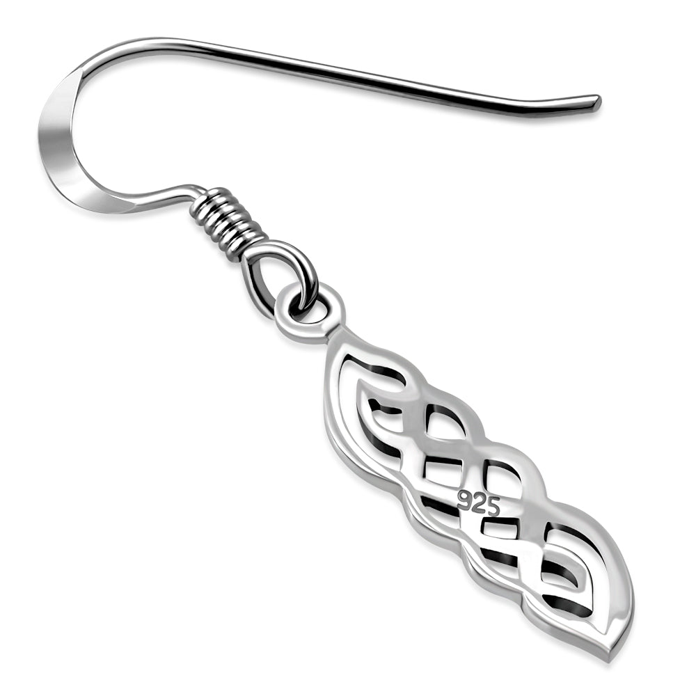 Small Long Silver Celtic Knot Earrings