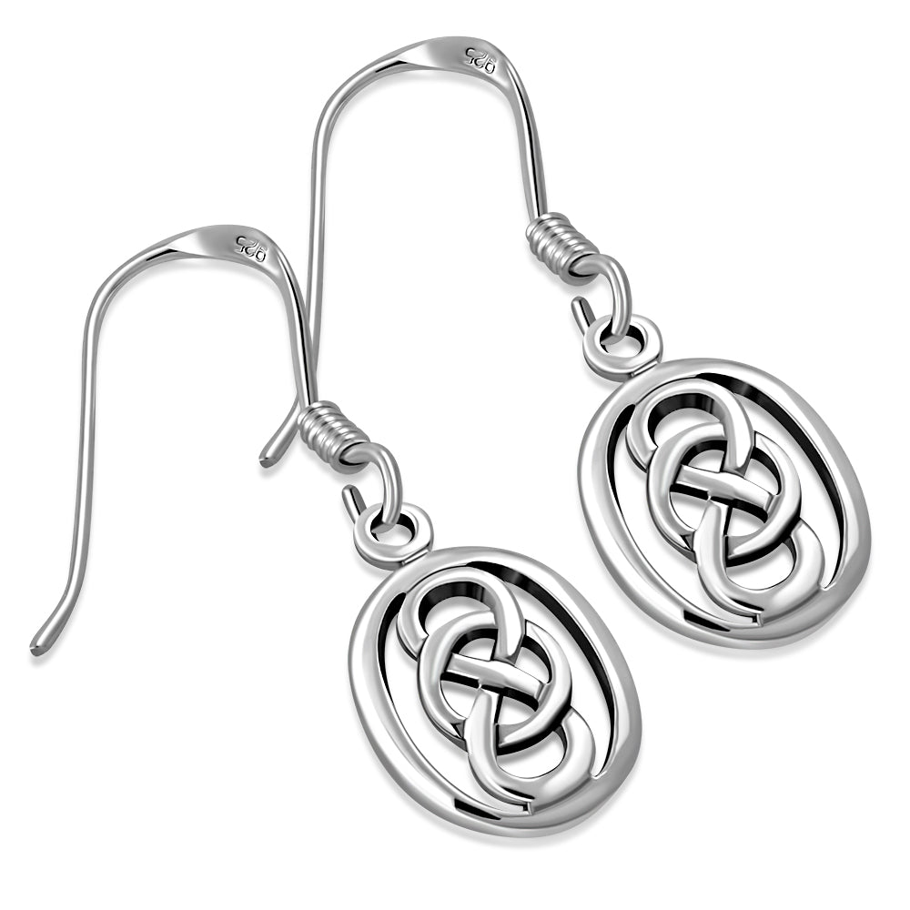 Oval Plain Celtic Knot Silver Earrings