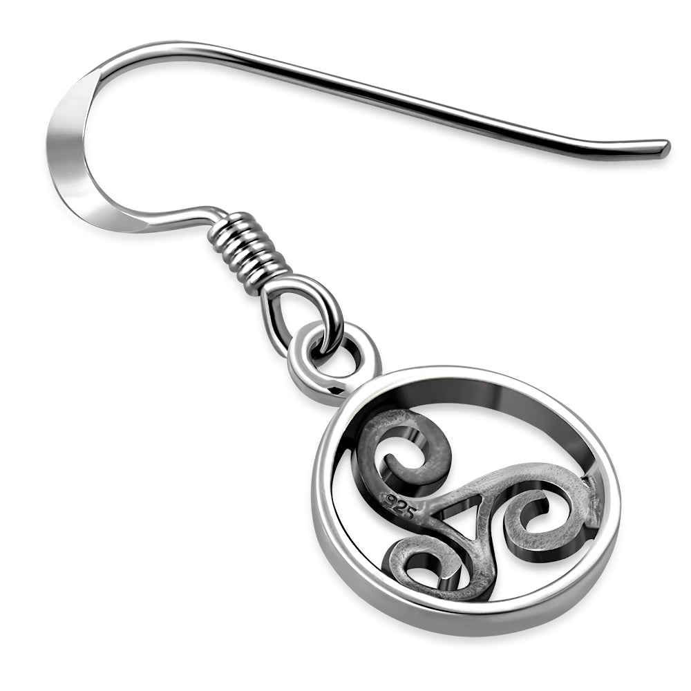 Round Celtic Triskele Triple Spiral Silver Earrings