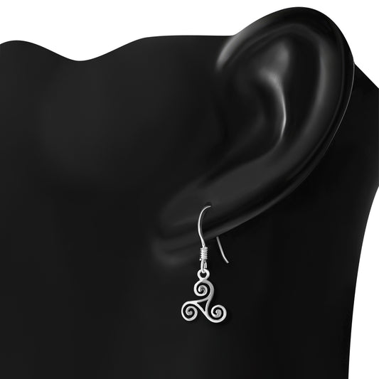 Silver Small Celtic Triskele Triple Spiral Earrings