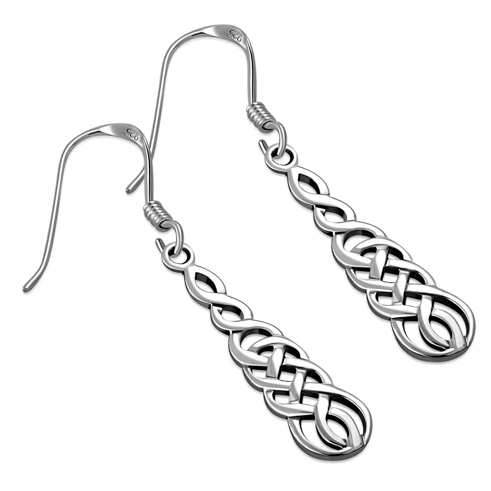 Long Celtic Knot Plain Silver Earrings
