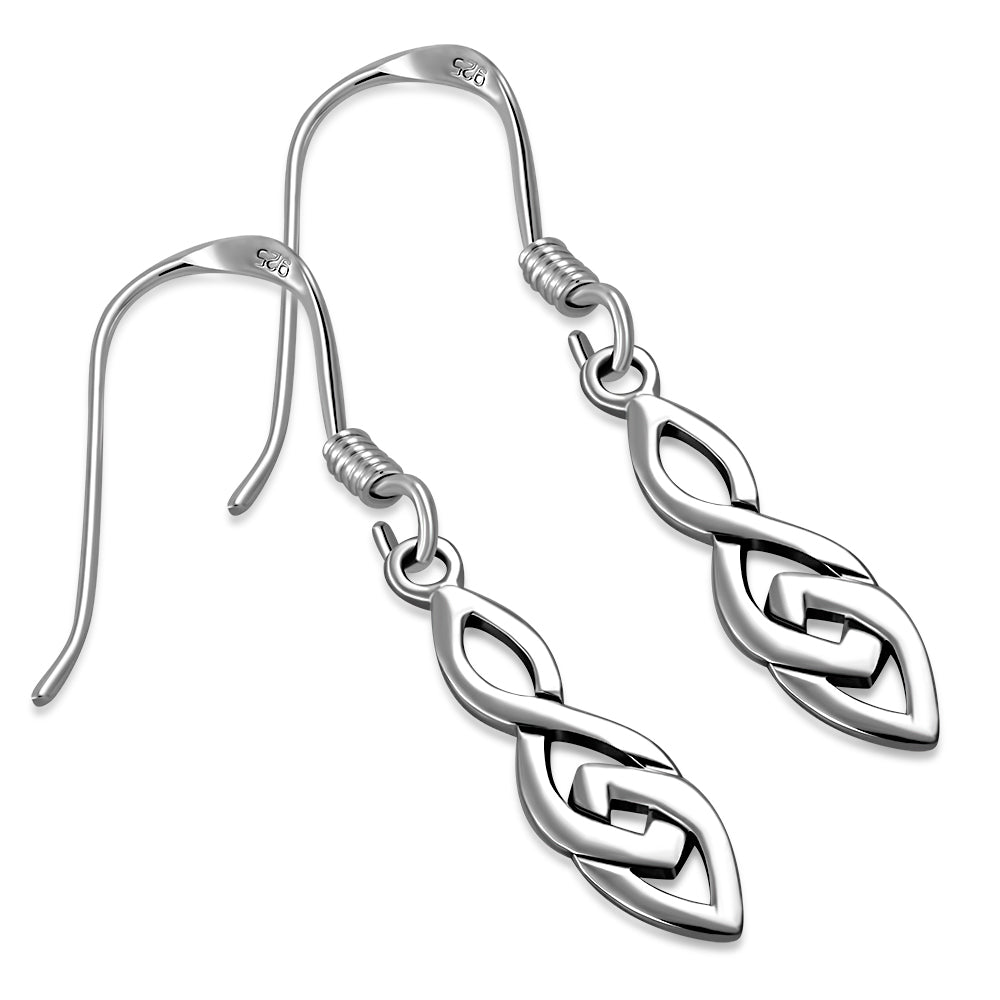 Celtic Knot Long Silver Earrings