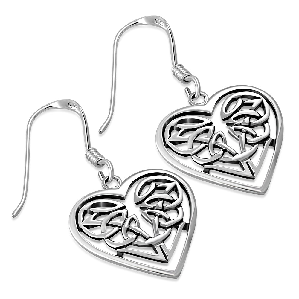 Celtic Heart Solid Sterling Silver Earrings