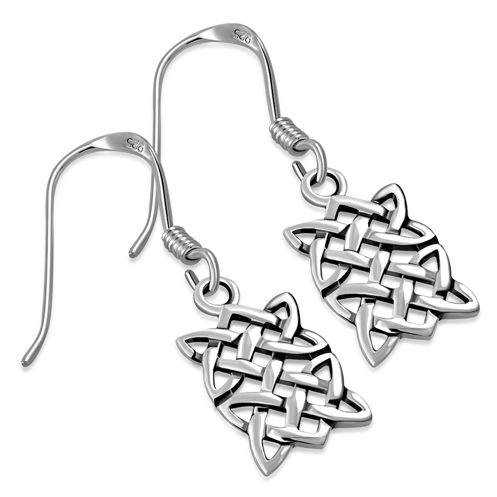 Small Rectangle Celtic Knot Silver Earrings