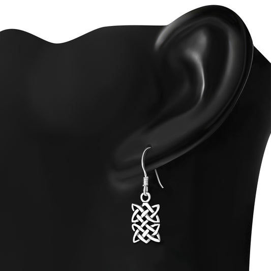 Small Rectangle Celtic Knot Silver Earrings