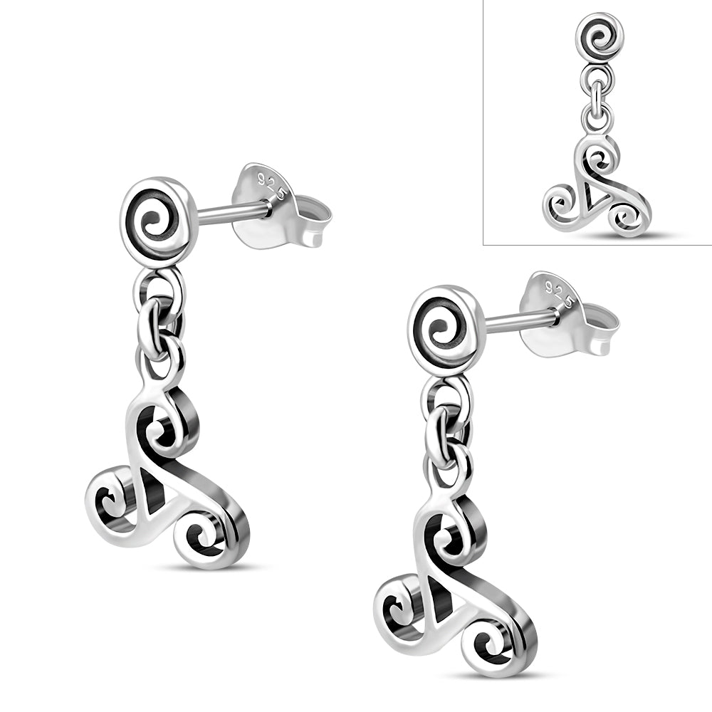  Triskele Triple Spiral Silver Stud Earrings